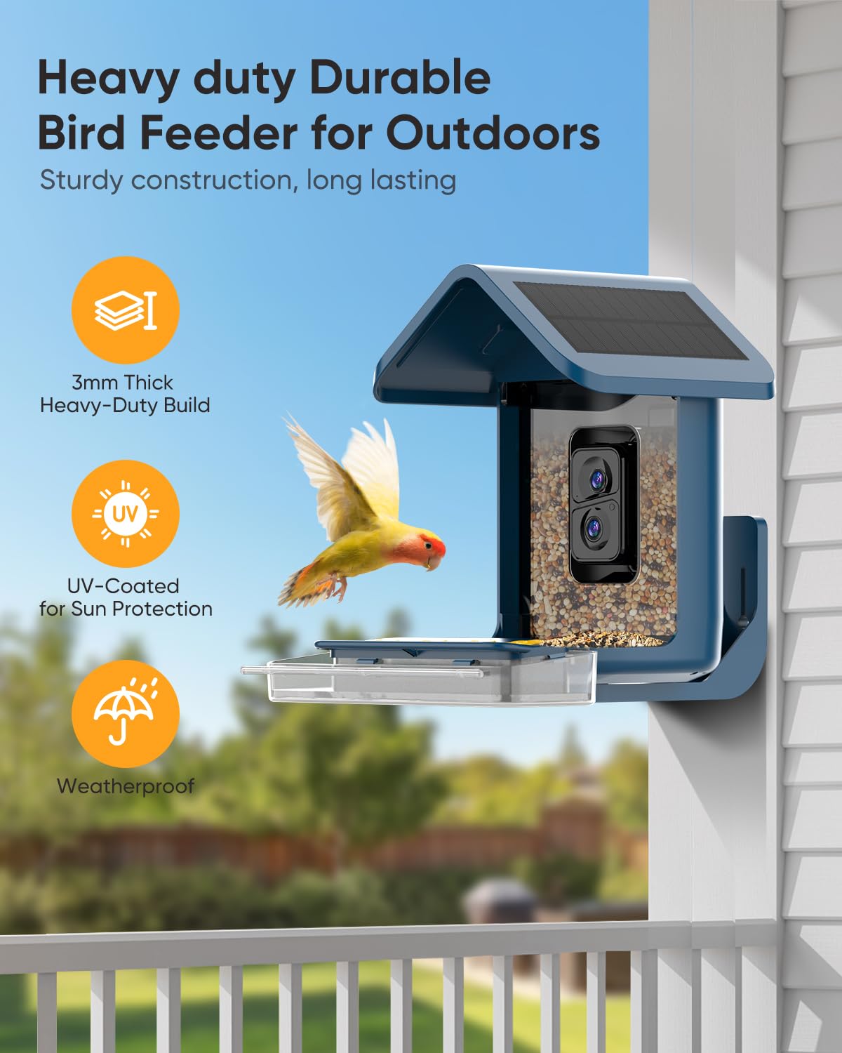 Comedero para pájaros con cámara, cámara alimentadora de colibríes alimentada por energía solar, 1080P para observación de aves con reconocimiento AI, cámara inteligente para amantes de las aves