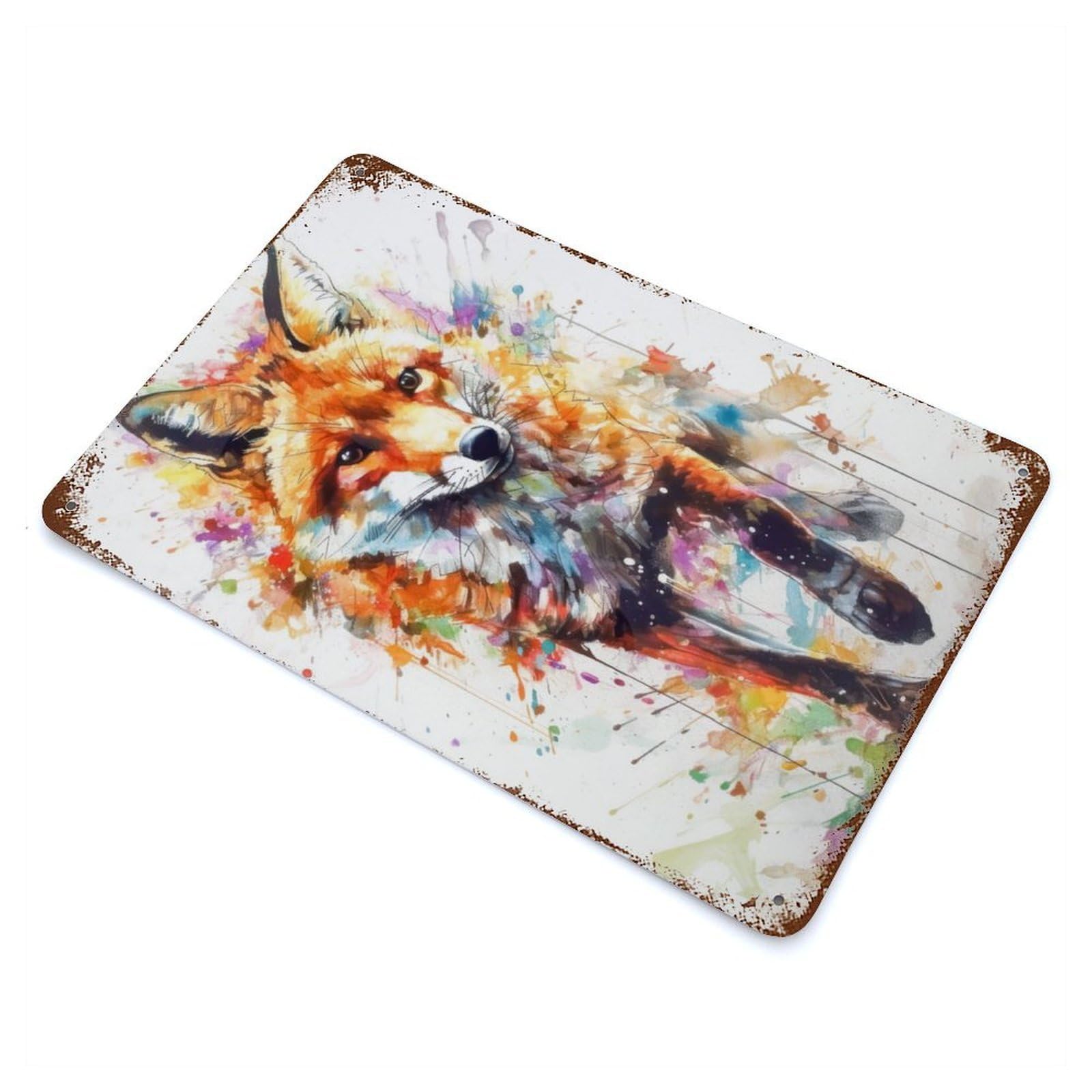 Fox Watercolor Vintage Metal Tin Sign 11.8"x7.9", Novelty Wall Decor for Garage, Pub Or Kitchen