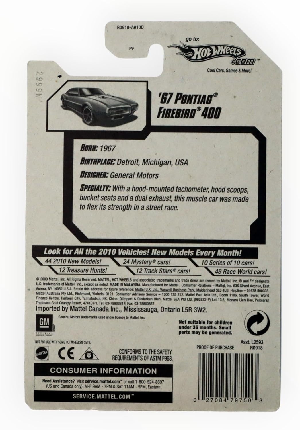 Hot Wheels 2010 New Models, RED '67 Pontiac Firebird 400 3/44