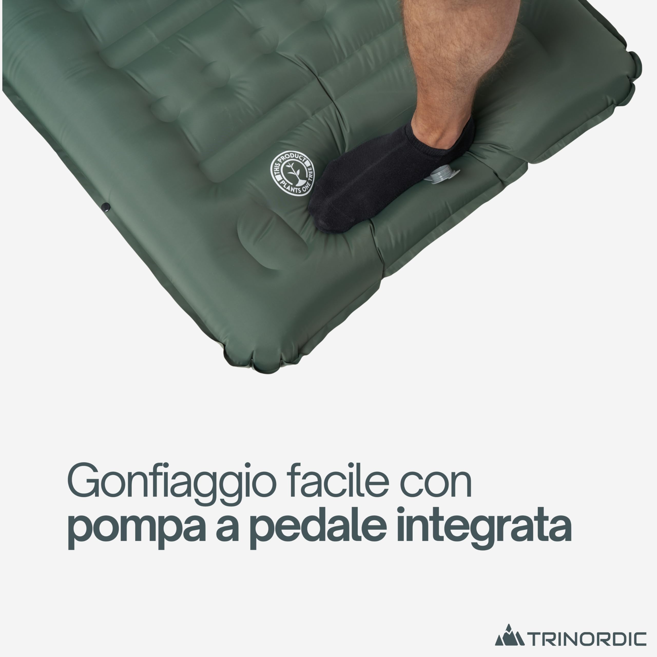 Trinordic Materassino Gonfiabile Spesso Campeggio - 12 cm Extra Spesso e Largo con Pompa a Pedale e Cuscino - Materasso Gonfiabile Singolo Leggero per Avventure, Trekking e Bikepacking