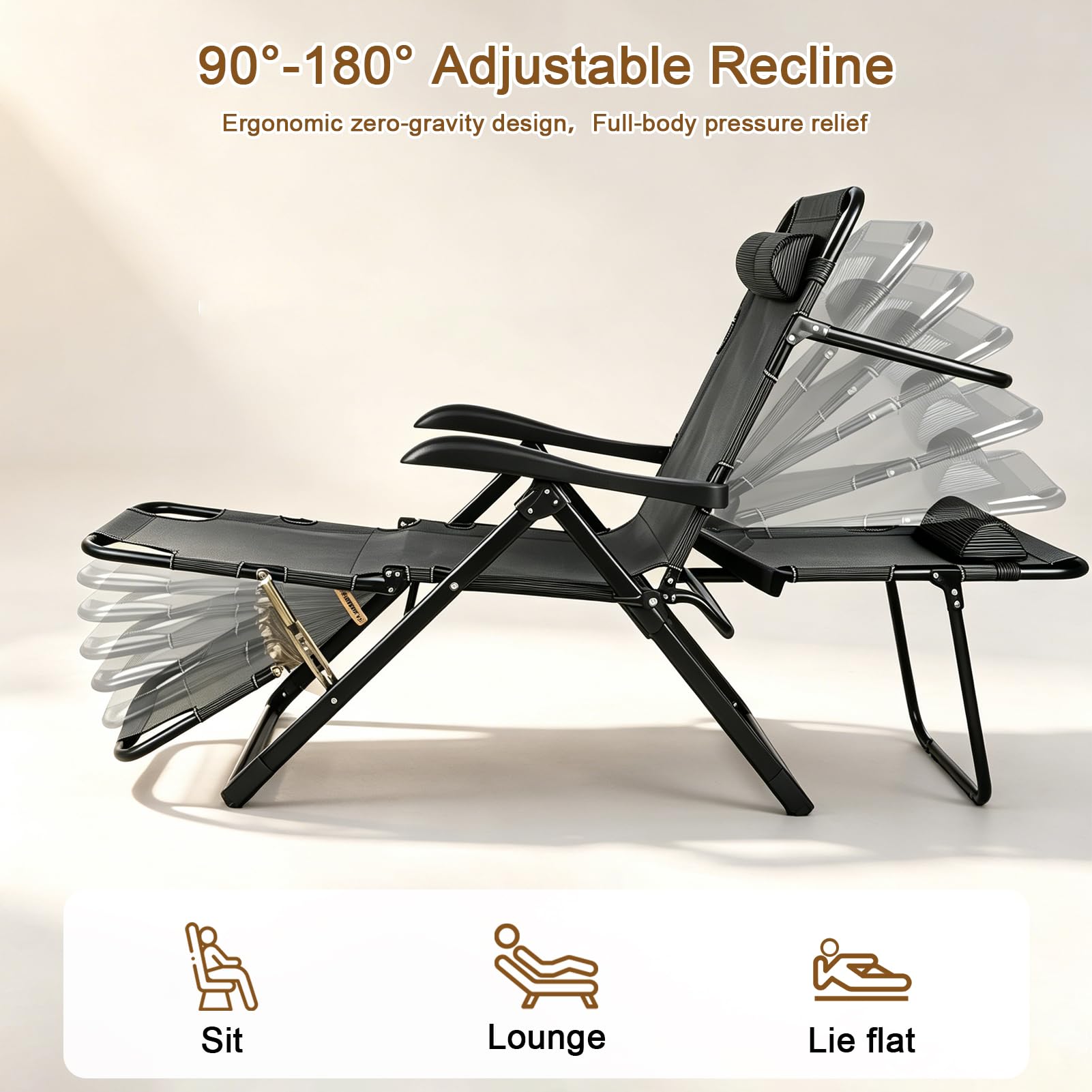 Tumbona plegable ligera, tumbona de jardín plegable con cojín reclinable de 7 posiciones, respaldo ajustable, tumbona de relax exterior con reposabrazos para patio, jardín, playa