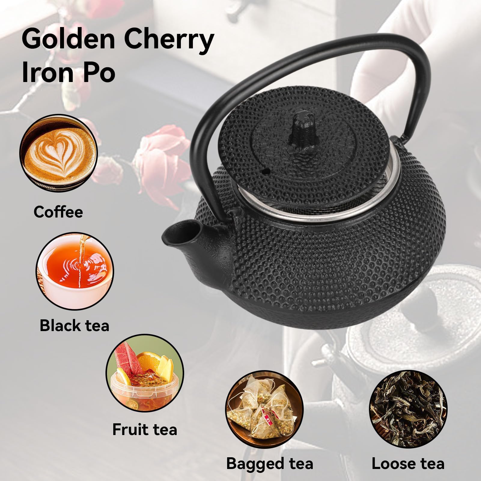Teiera in Ghisa, capacità 0.3 Litri Teiera Vintage con Colino Rimovibile Teiera in Ghisa Giapponese Teakettle Pentola in Ferro Asia Giappone Style Teiera Antica Il Regalo Perfetto per Un Amico