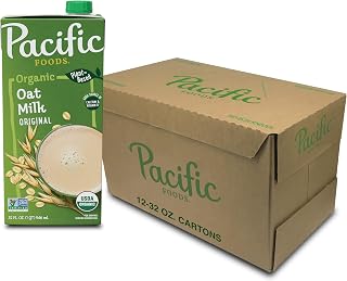 Pacific Foods Original Organic Oat Milk, Creamy Plant-Based Vegan Alternative, 32oz Cartons (12 Pack)