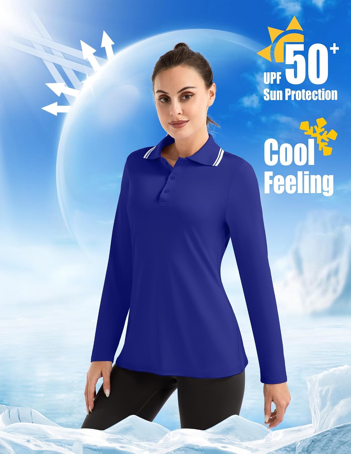 GGOV Women's Golf Polo Shirts Long Sleeve Workout Tops UPF 50+ Sun Protection Quick Dry Lightweight Active Tennis Shirts