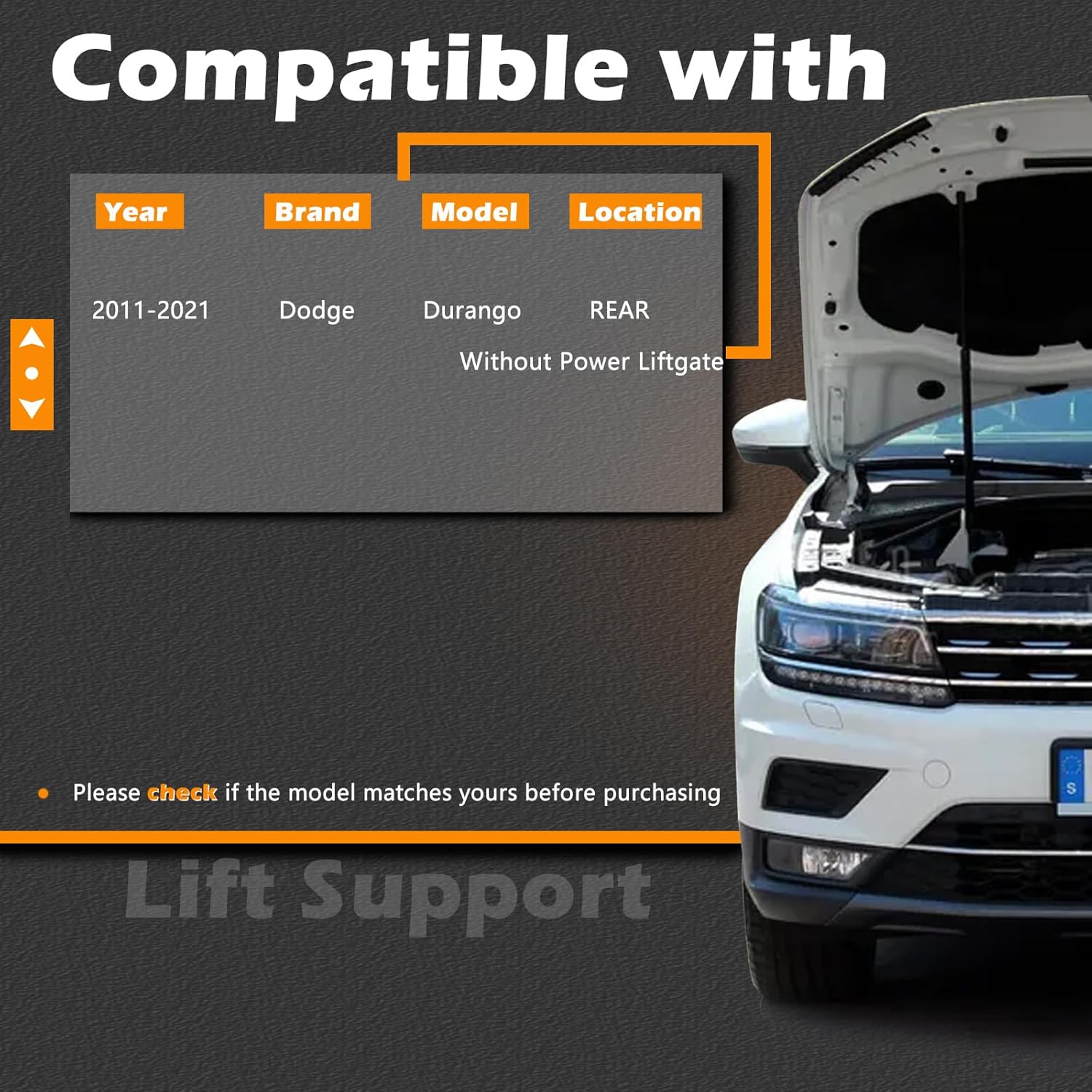 2PCS 26.38 in Rear Liftgate Lift Support Struts Gas Spring Shocks Rod Compatible with Dodge 11-21 Durango (Without Power Liftgate) (2011 2012 2013 2014 2015 2016 2017 2018 2019 2020 2021)