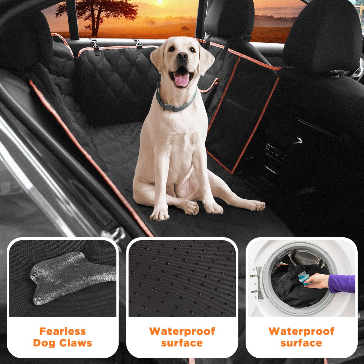 Shodu Wasserdichter Hunde-Autositzbezug für Rücksitz für Auto/LKW/SUV, rutschfest, langlebig, faltbar, kratzfest, Hunde-Autositzbezug mit Netzfenster, Aufbewahrungstasche, Seitenklappen und Gürtel,