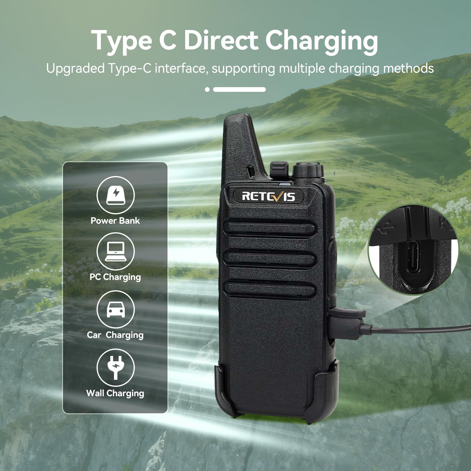 Retevis RT622 Walkie-Talkie PMR446 Radio Portatile Ricaricabile VOX ABS Nero 1 Paio
