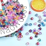 200 Pcs 8 mm Crackle Glass Beads in 10 Colors, Colourful Round Loose Glass Beads with Holes Mixed Split Glass Round Beads Crackle Lampwork Glass Beads with Box for Necklaces Bracelets Jewellery Making DIY Craft Decoration