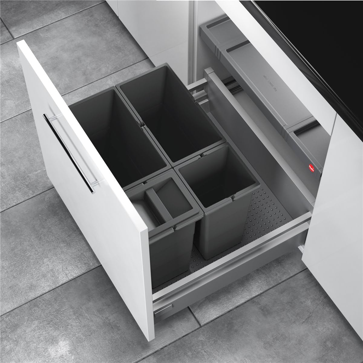 Hailo Abfallsammler 3301641 Einsatz | Allegro Abfalleimer 4fach flexiebel | Einbau Mülleimer passend in 60 cm Schrankauszug | Antirutschmatte Inneneimer und Deckel Höhe 345 in Kunststoff Dunkelgrau