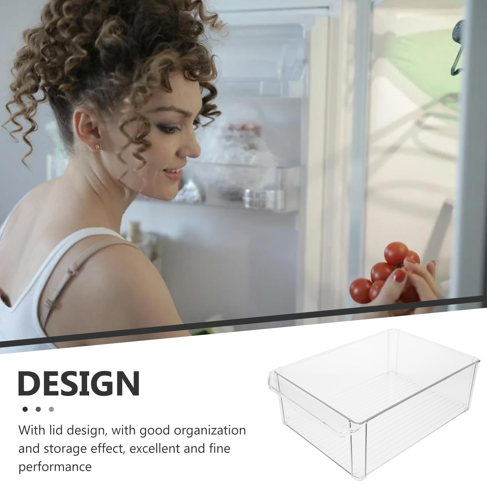 Contenedor de Almacenamiento para Refrigerador Transparente, Caja Apilable Cuadrada Tapa, Diseño Ancho y Alto para Conservación de Alimentos Frescos en Cocina, Organizador