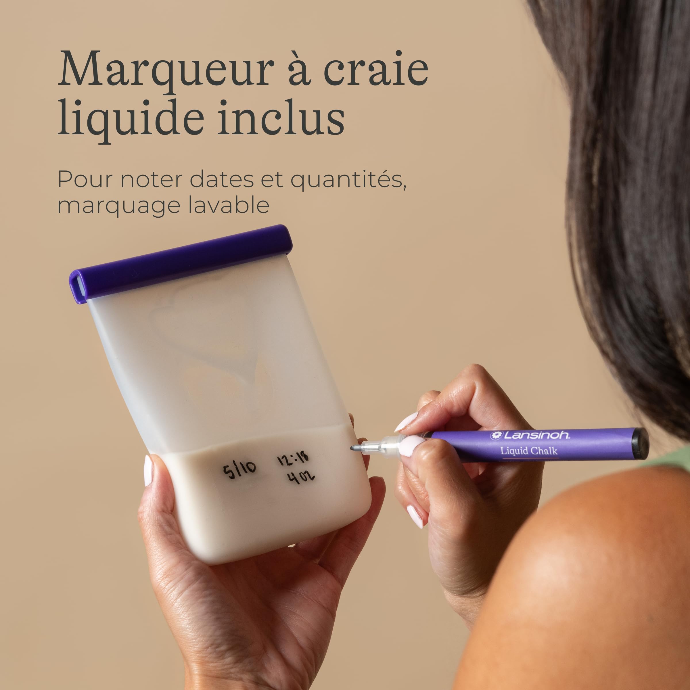 Sachets de Conservation Lait Maternel Lansinoh® en Silicone Réutilisable – Lot de 5 x 240 ml + Marqueur Lavable – Étanches, Résistants, Congélateur & Réfrigérateur – Silicone Alimentaire Platinium