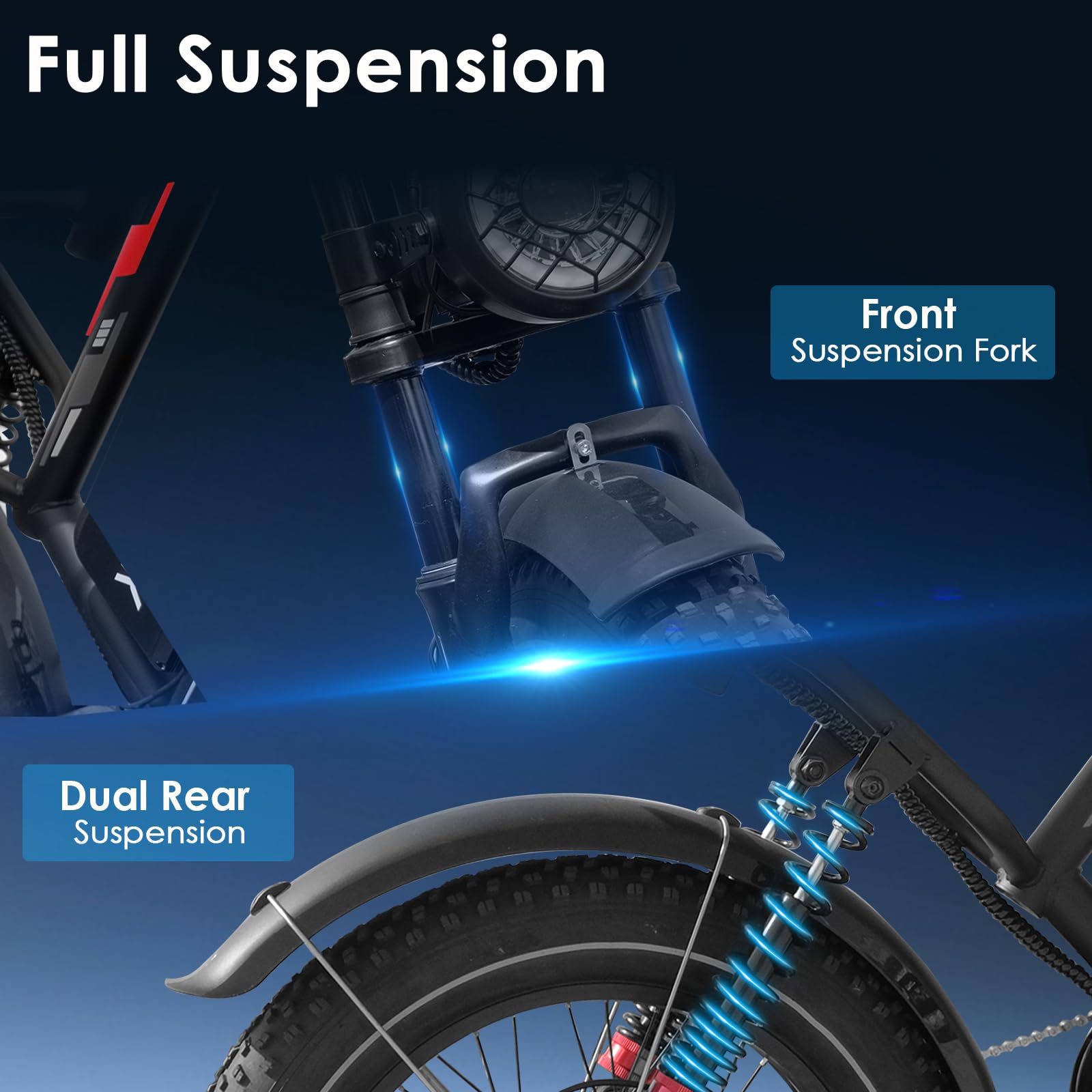 EGGKING Bicicletta Elettrica 20" x 4.0 Fat Tire, Doppia Sospensione e 7 Velocità Bici Elettrica, E-Bike per Adulti, Batteria Rimovibile 48V 17.5 Ah, Display e Controllo APP