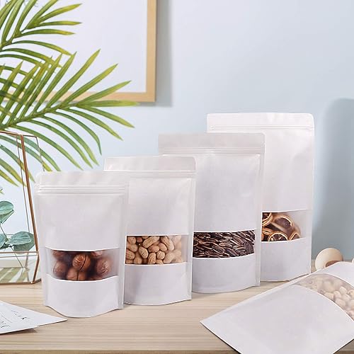 Miniatura 6 de 100 bolsas resellables, bolsas de papel kraft blancas de 5.5 x 7.9 pulgadas con ventana mate, bolsas de almacenamiento de alimentos con cierre de