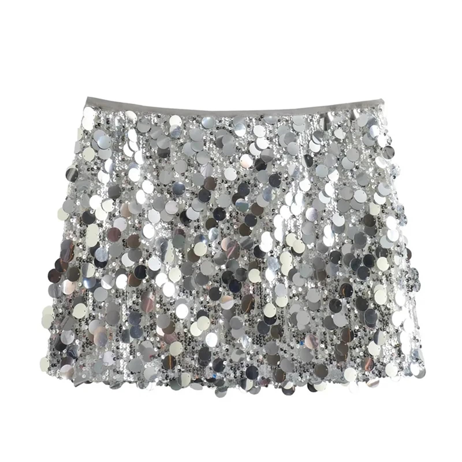 Gonna Paillettes Donna Minigonna con Paillettes Gonne a Vita Alta da Donna for Donna Gonna Corta da Donna(Silver,L)