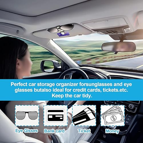 Miniatura 6 de Soporte giratorio para lentes de sol de automóvil con clip para tarjeta de boleto para mujeres y niñas, soporte para lentes de sol para accesorios