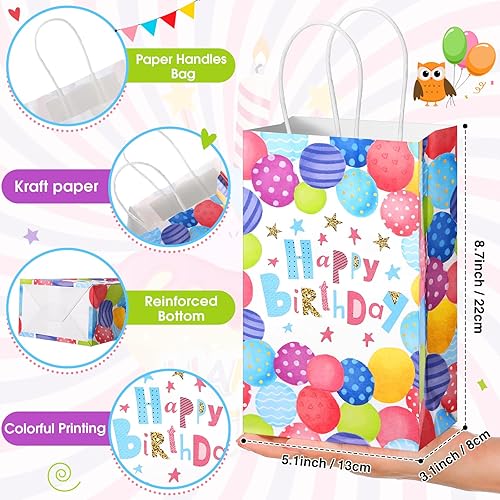 Miniatura 3 de Fulmoon 36 bolsas de regalo de feliz cumpleaños, a granel, bolsas de regalo de feliz cumpleaños con asa, suministros de papel colorido para fiestas