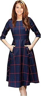 Ritsila® Women's Blue Colour 3/4 Sleeves Cotton Midi Dress