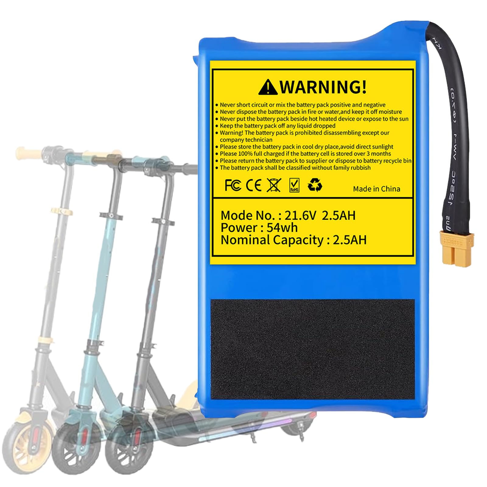 21.6V 2500mAh 54Wh Battery Size：1×2.75×4.75×1 inches