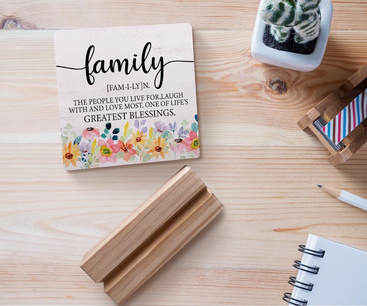 Family Definition Floral Wood Plaque with Wooden Stand,Inspirational Family Wooden Plaque Sign Desk Decor for Home Bedroom Living Room Table Shelf Decoration - Image 4