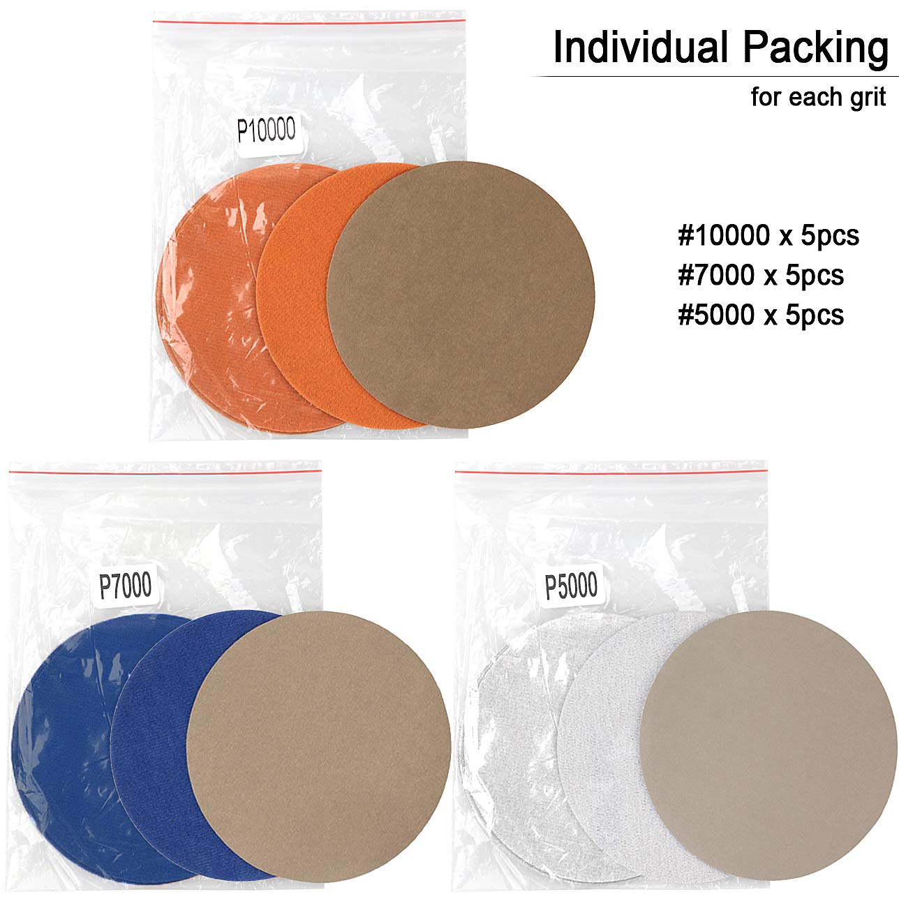 Buy 1 get 1 ADVcer 5 inch 35pcs Sanding Discs, Hook and Loop 2000-10000 Grit 7 Assortment Sandpaper, No Hole Wet and Dry Round Sand Paper Pad Assorted Set for Polishing Finishing Sander (#2k/2.5k/3k/4k/5k/7k/10k)