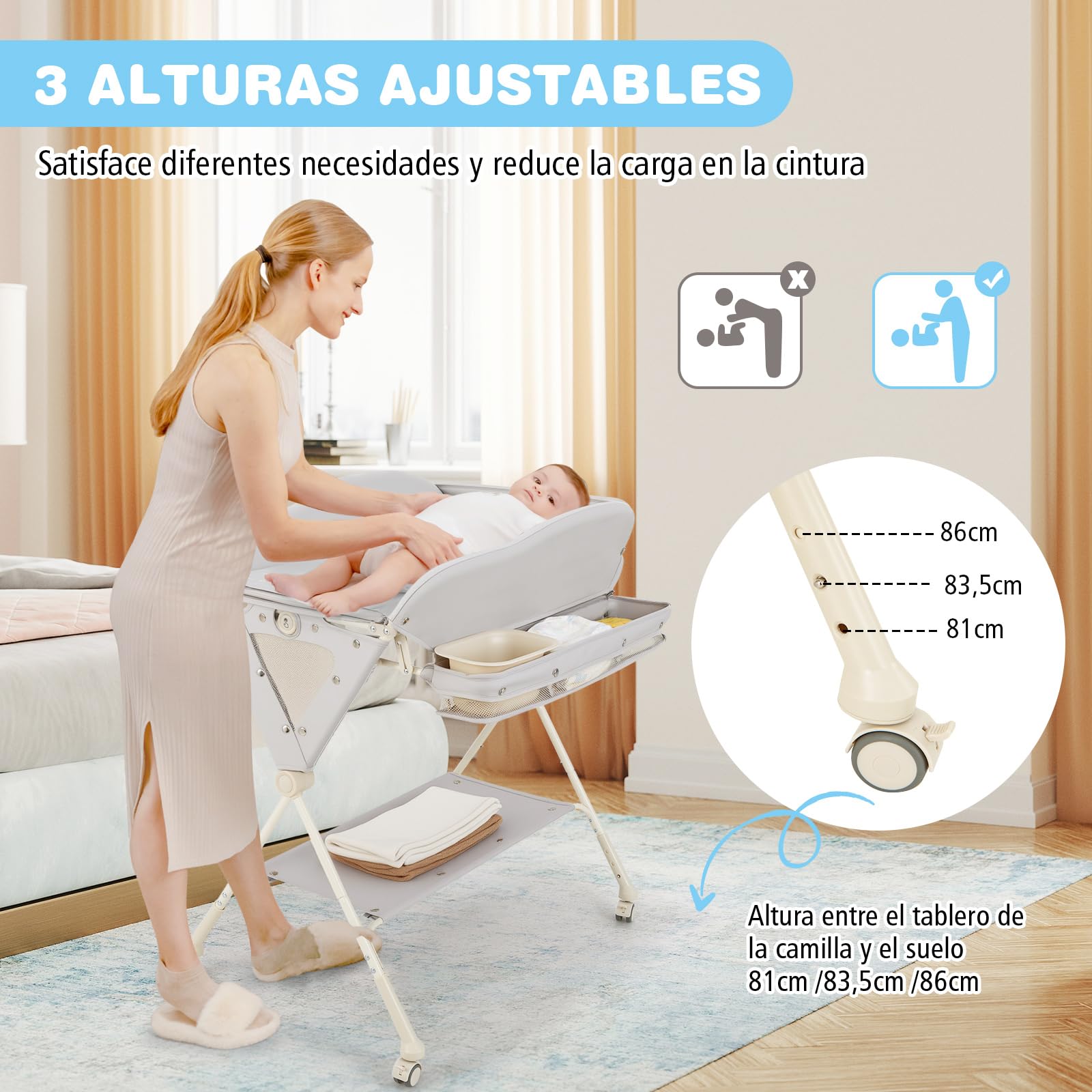 COSTWAY Cambiador de Pañales Plegable para Niños, Cubículo Cambio Pañales con Almacenaje, Ruedas Extraíbles y Bloqueables,Organizador Móvil para Bebé y Niño (Gris)