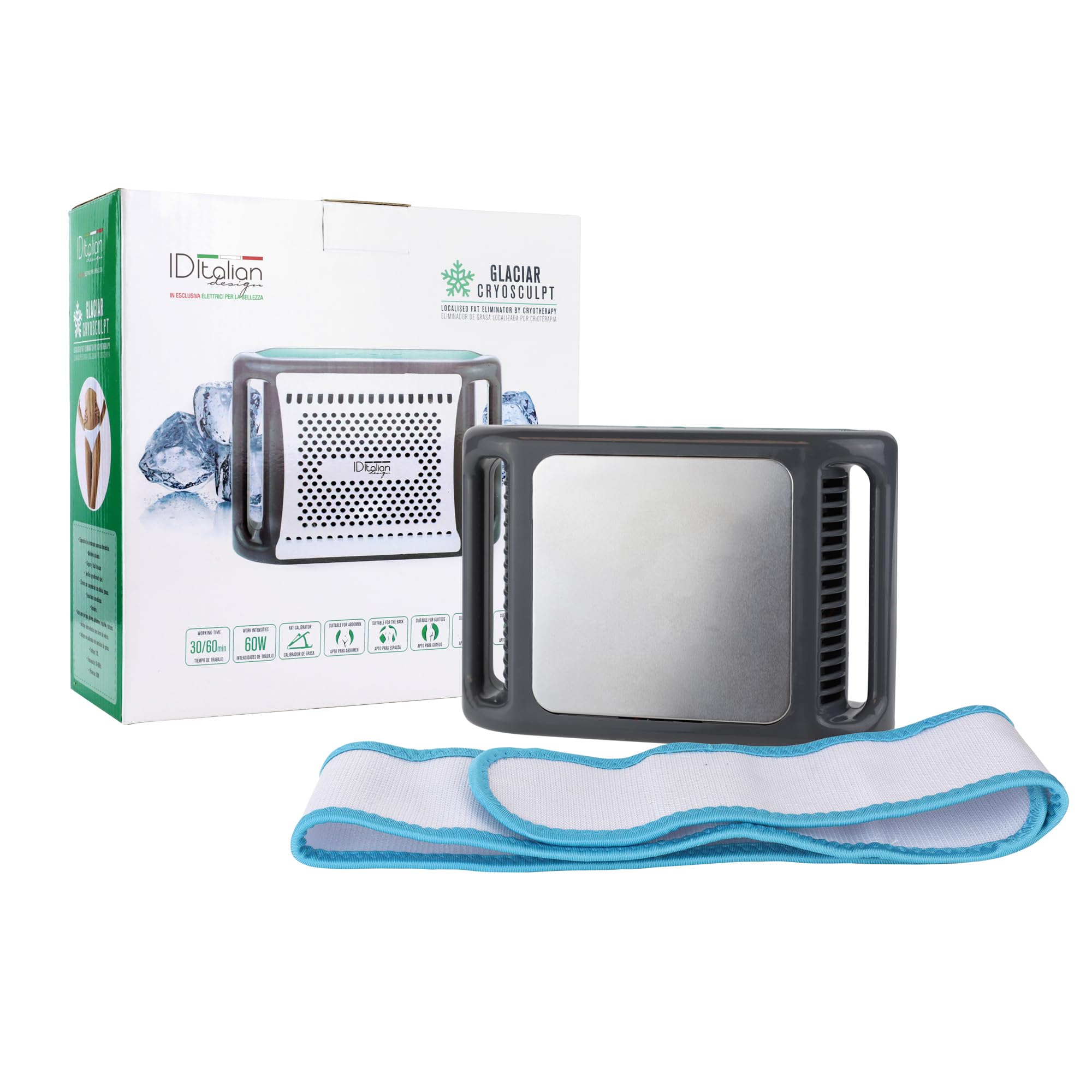 ID Italian Design – Macchina per crioterapia a casa Glaciar Cryosculpt – Raffreddamento controllato per applicazione corporea localizzata – Uso domestico