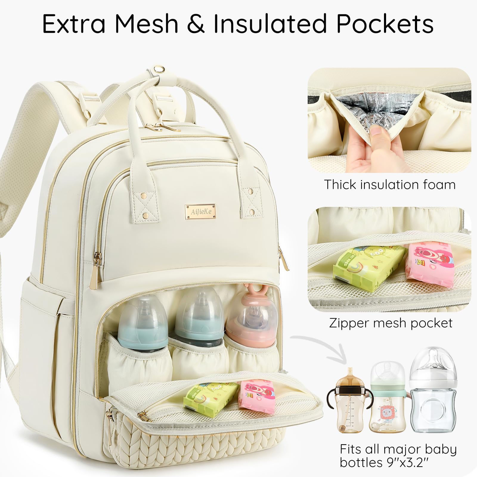 AIJIEKE Mochila para pañales, bolsa de pañales impermeable multifuncional, bolsa de viaje para bebé con cambiador