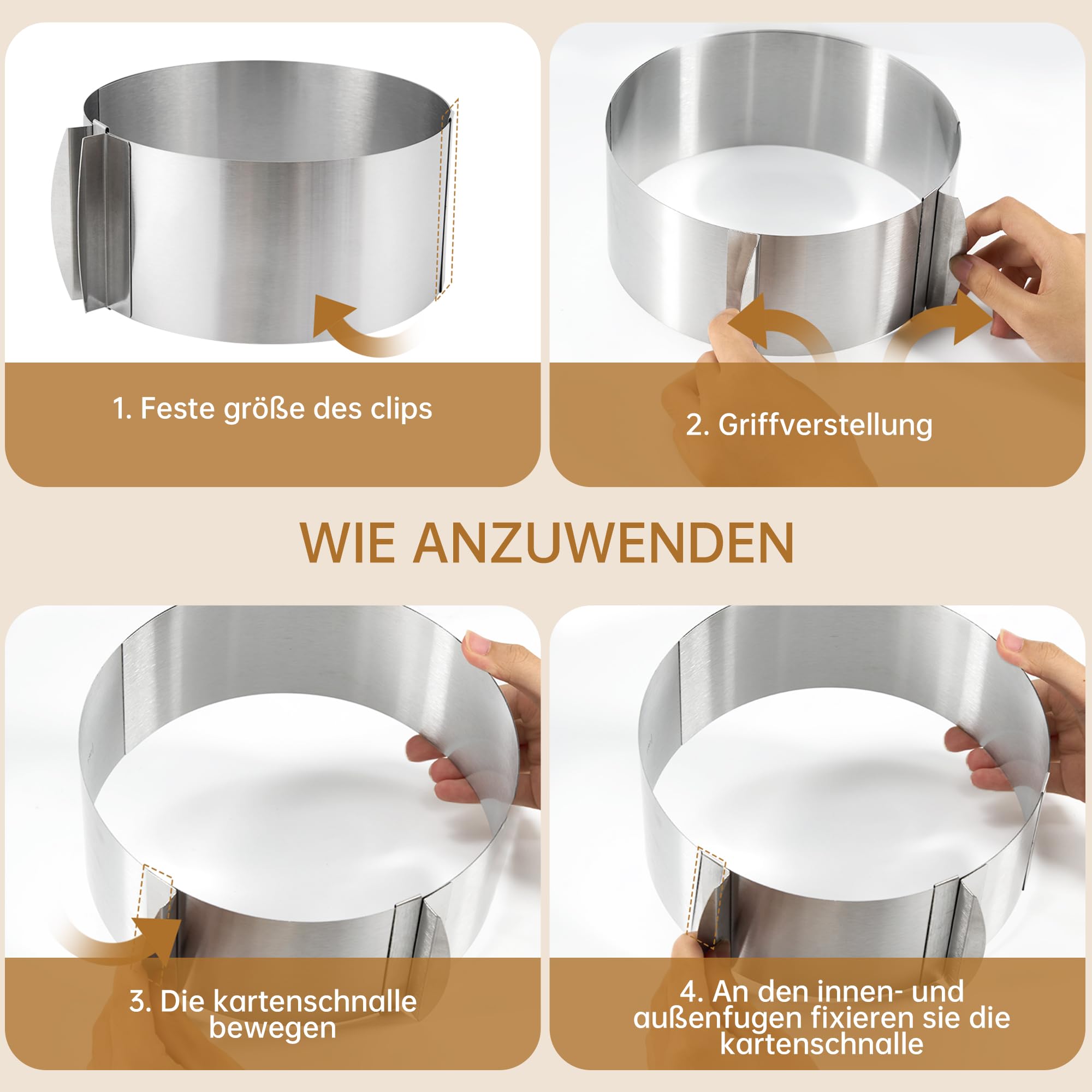 Yulado 2pcs Cercle à Pâtisserie Réglable, Cadre à gâteau en Acier Inoxydable Rectangulaire + Rond,moulle Patisserie avec Echelle 16-30cm/6 à 12 inch Extensible,pour Tarte, Pizza, Desserts
