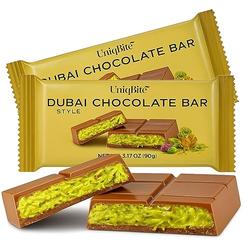 Miniatura 9 de UniqBite Dubai Barra de chocolate Pistachio I Viral Knafeh Barra de chocolate con crema de pistacho y Kataifi, paquete de 3, total 9.5 oz (270 gr)