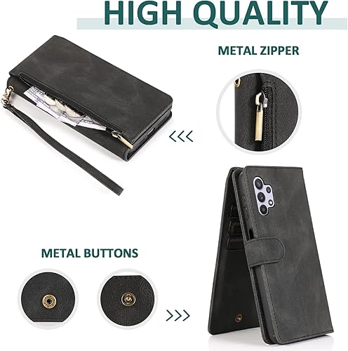 Miniatura 5 de Funda compatible con Samsung Galaxy A32 5G de 6.5 pulgadas, protector de pantalla de vidrio templado, funda de piel con tapa, tarjetero y soporte