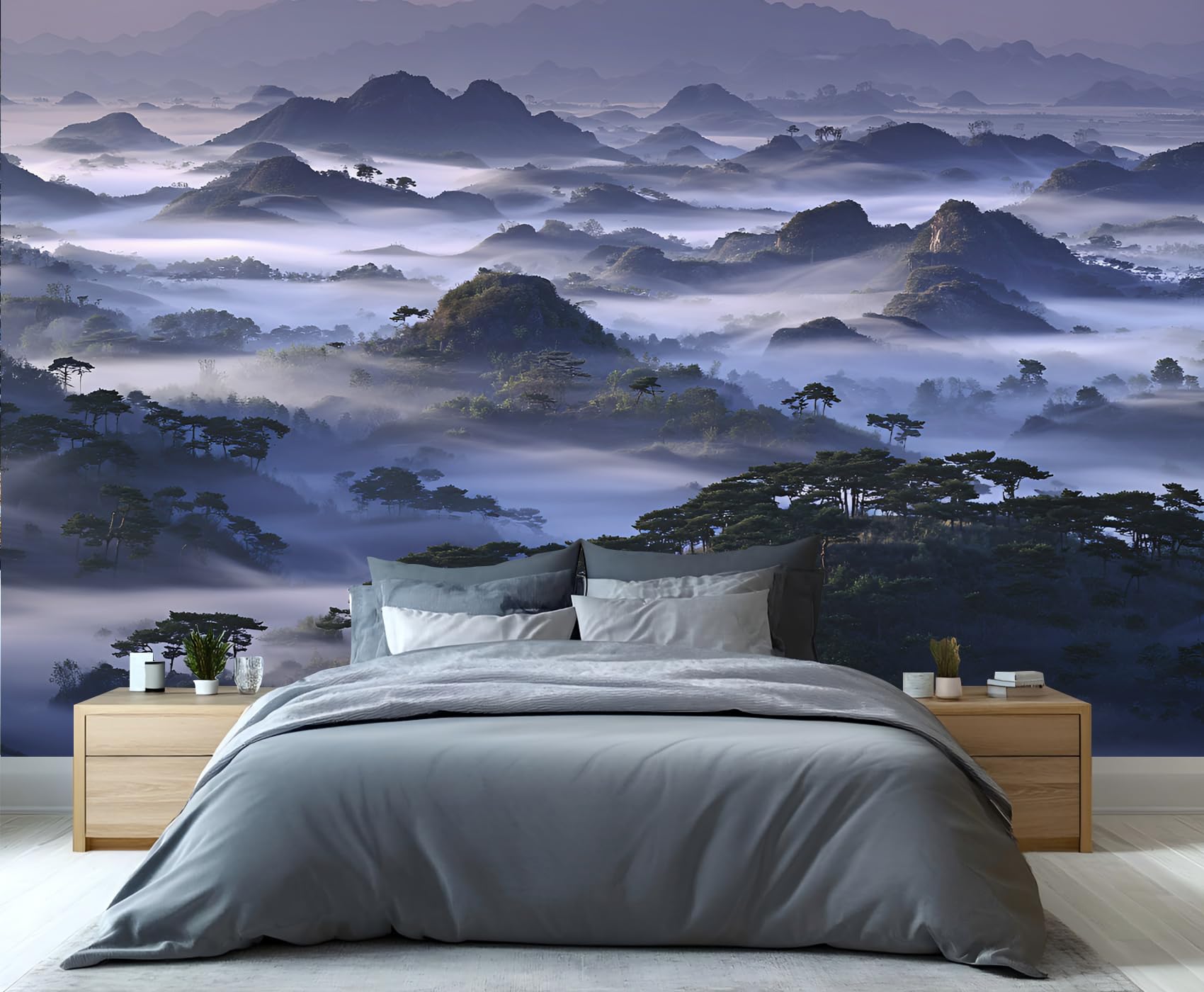 Misty Mountain Wallpaper Natural Landscape Wallpaper for Bedroom Chinese Mountain Scene Wall Murals for Living Room Mural Bedroom Paintings 390X260cm — image 1