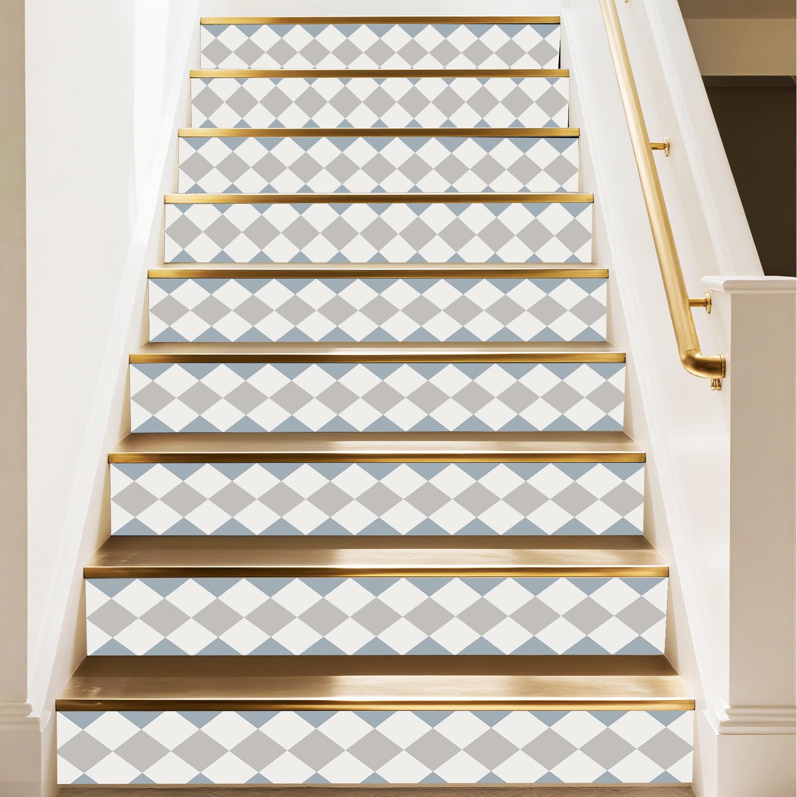 Autocollants pour contremarches d'escalier PLIGREAT 10 pièces à motif quadrillé repositionnable