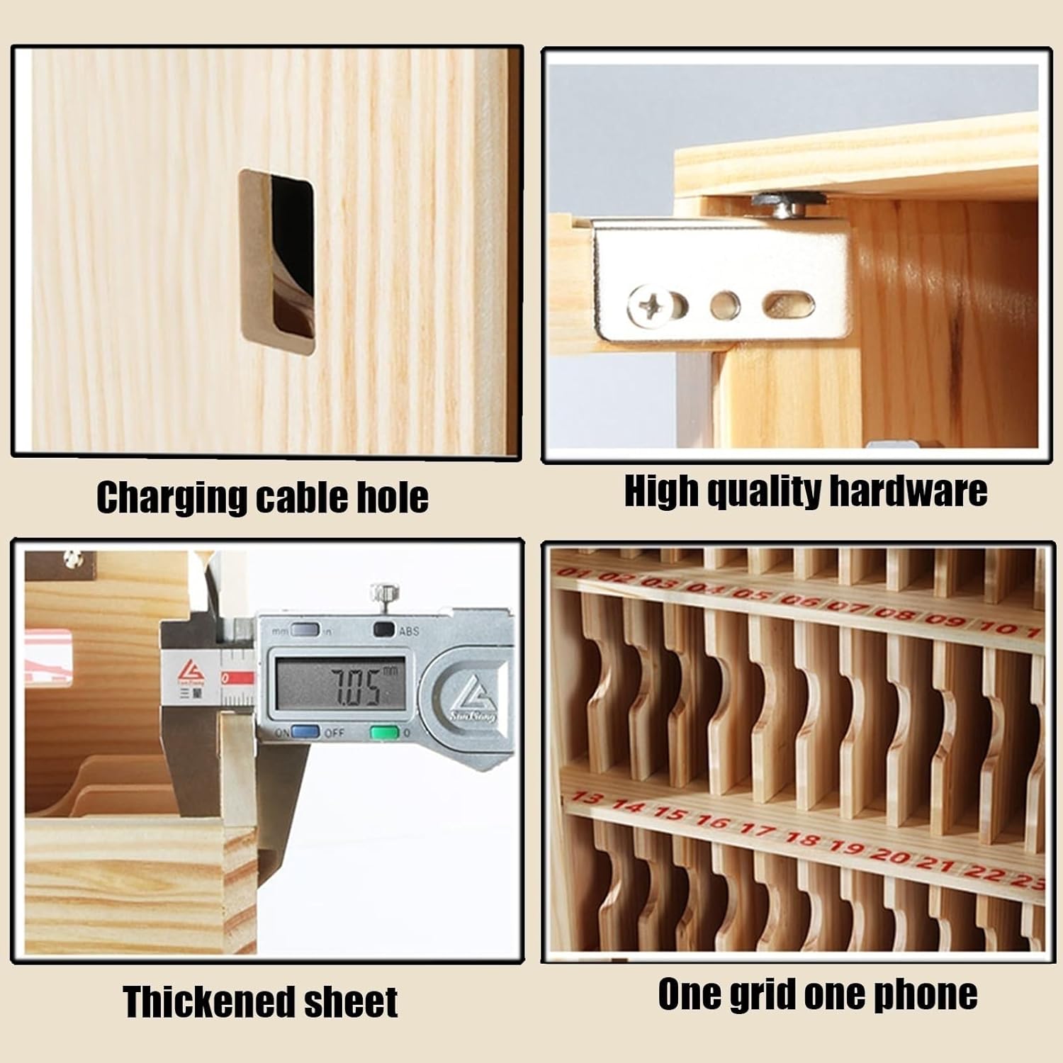 Wood Cell Phone Storage Cabinet Box Conference Thickened Lockers with Key Lock for School,Company(12bits)