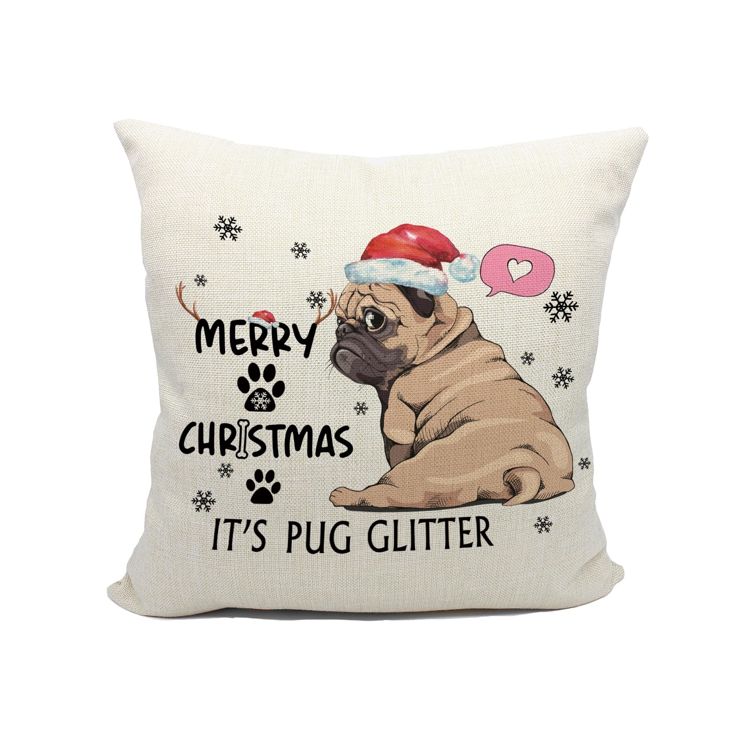 Mancheng-zi Pug Christmas Pillow Covers 18x18 Pug Christmas Decorations Pug Pillow Pug Decor Merry Christmas Its Pug Glitter