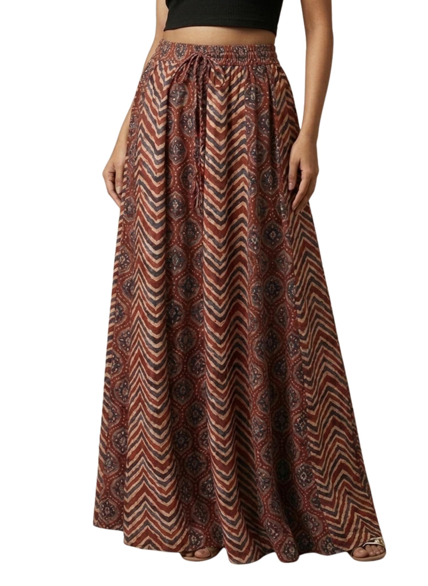 greciilooks Women's Casual Summer Beach Skirts | Maxi Skirt for Women High Waist | Boho Ethnic Flared Skirts | Indian Long Skirt Rayon Printed | Elastic Waist Long Skirt's for Women-picture-10