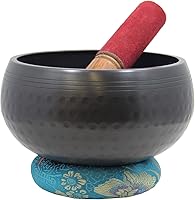 Vista 1 de DharmaObjects Juego de mazo tibetano de 5.5 pulgadas con cojín de cuenco de canto martillado a mano oscura