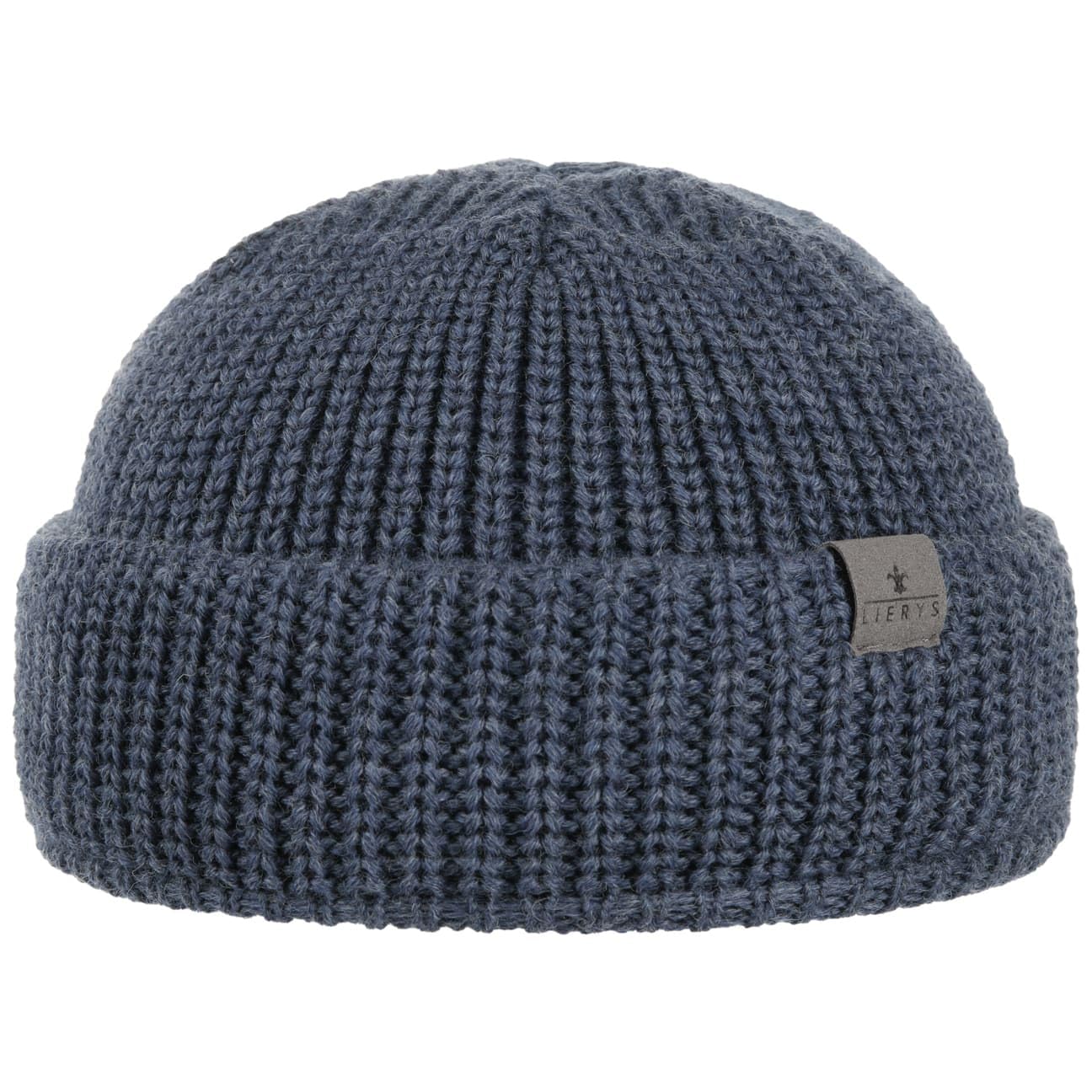 Lierys Costa Mens Docker Cap - Made in Germany - Skull Cap Made of new Wool - Knitted hat with Rolled Cuff - Skully Beanie with Turn-up - Skullcap Autumn/Winter Denim One Size