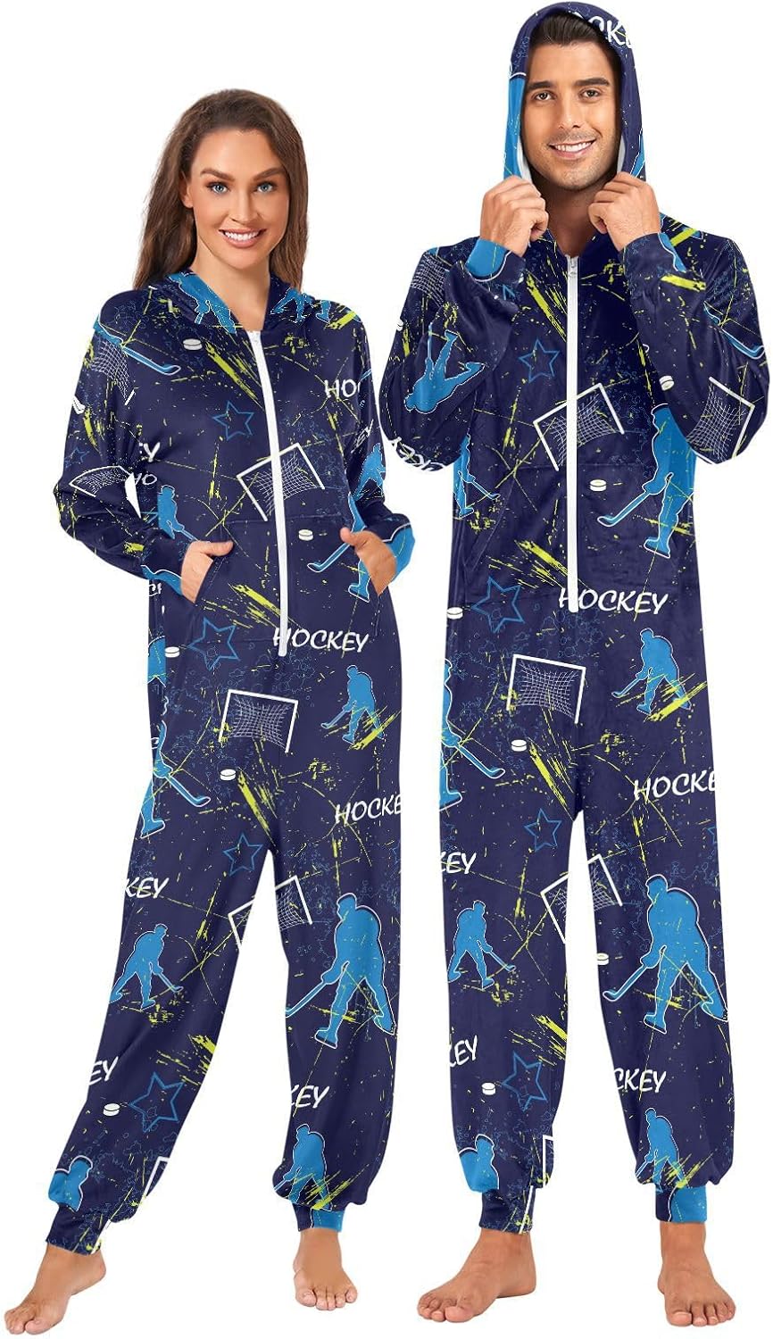 Fisyme Adult Onesie Pajamas for Women Men Long Sleeve One-Piece Costume Sleepwear Jumpsuit