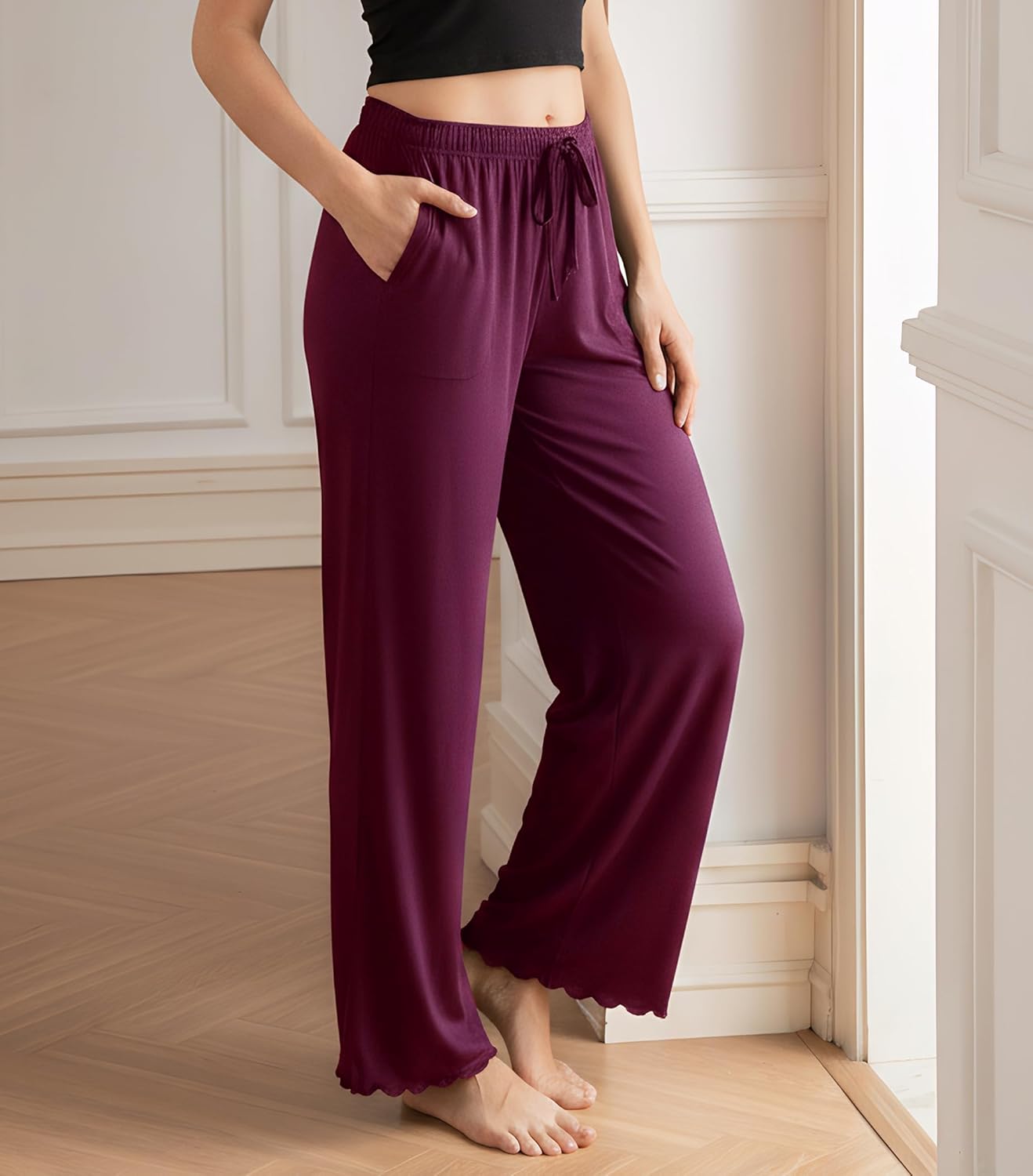 DAVID ARCHY Women Pajama Pants Bamboo Rayon Comfy Cooling Lounge Sleep Flowy Casual Wide Leg Pj Bottom with Pockets 1/2 Pack - Image 2