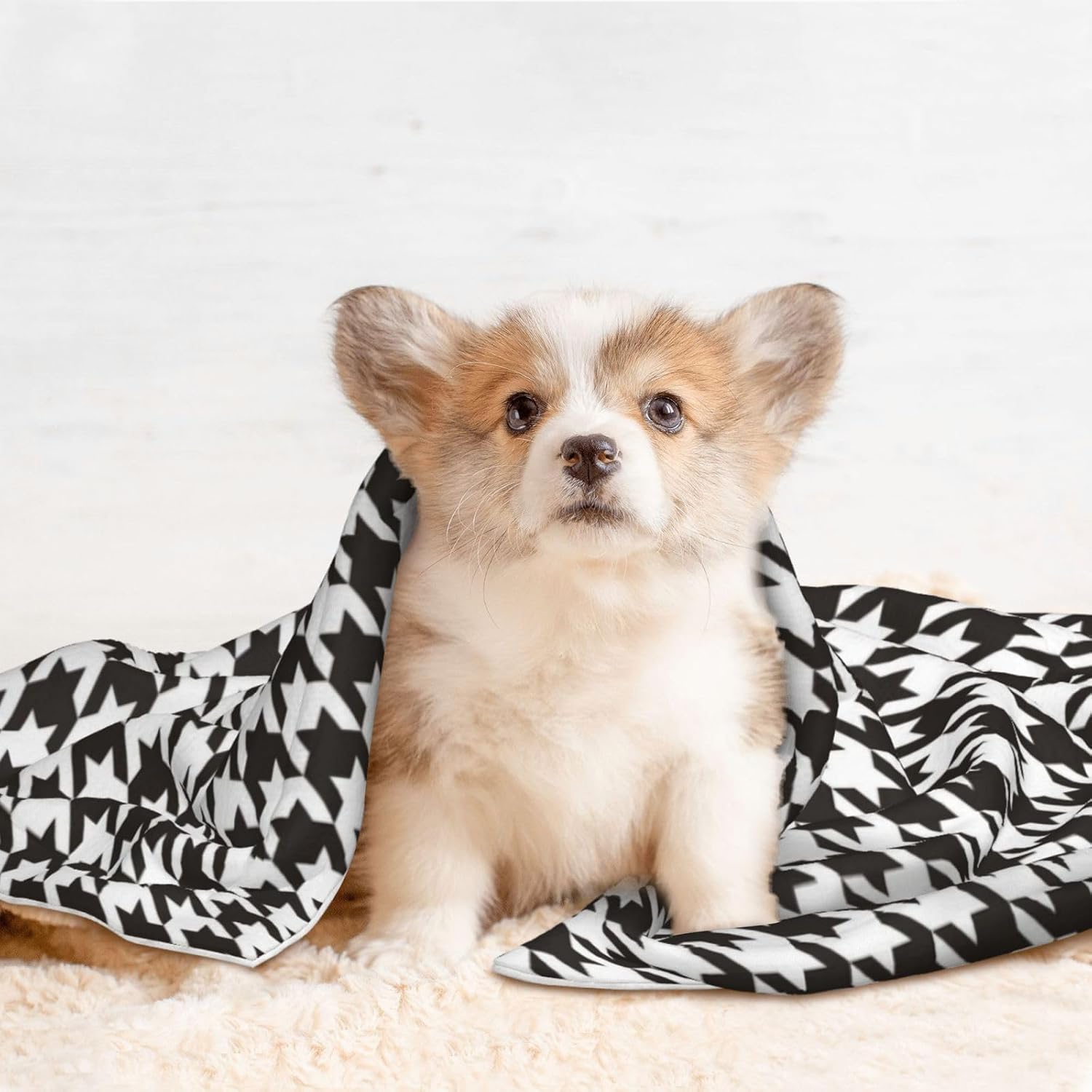 review Waterproof Pet Blanket Dog Blankets,Houndstooth Black and White Pattern Printing Super Soft Warm,Urine Proof Washable Outdoor Pet Blanket for Puppy Large Dogs & Cats
