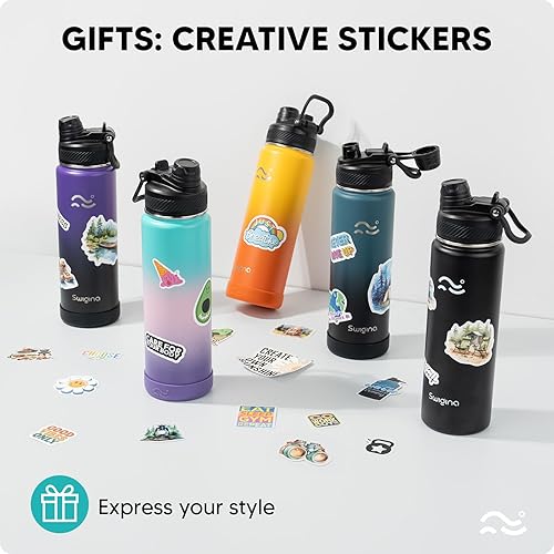 Miniatura 5 de Botella de agua con aislamiento y funda de silicona (36 horas fría y 18 horas caliente), con tapa 2 en 1, calcomanías para personalizar, a prueba de