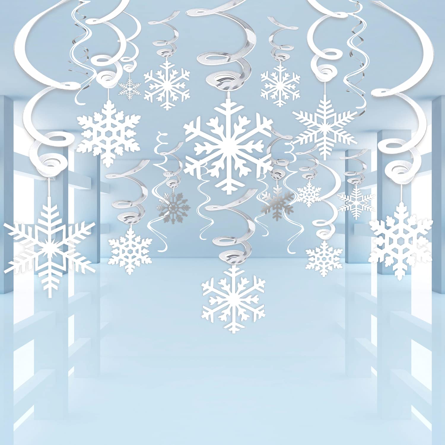 40 Weihnachten Winter Girlande Schneeflocken, Hängende Spiralen Wirbel Deko Luftschlangen Party Dekorationen Folienspiralen Zum Aufhängen Deckenhänger Spiral Girlanden Hanging Swirls