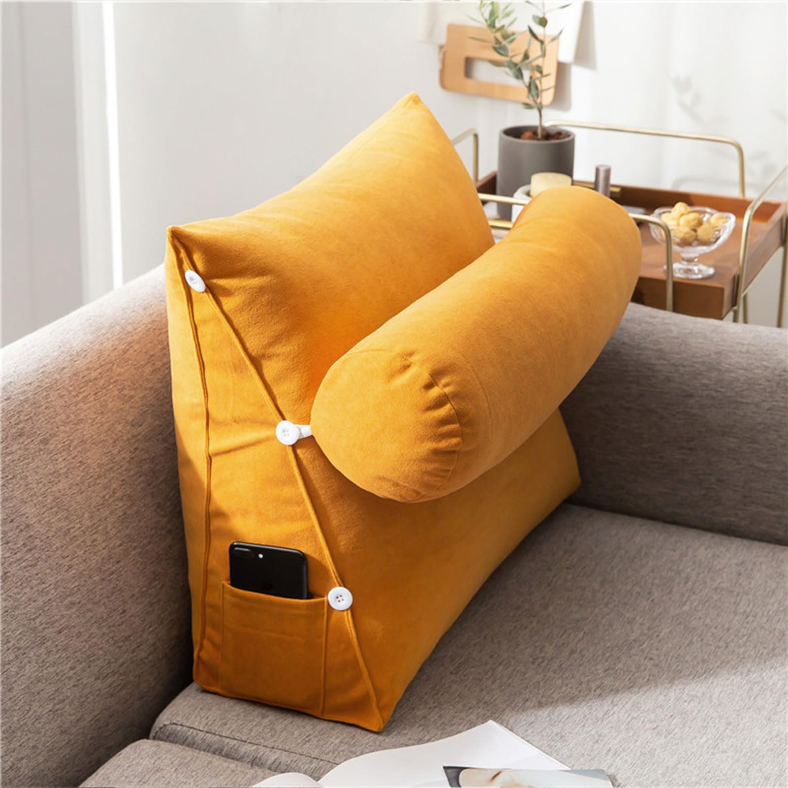 Shredded Memory Foam Lumbar Support Cushion Bed Rest Reading Pillow,Large Adult Backrest Lounge Cushion,Back Support Rests For Sitting Up In Bed Relaxing Triangular Wedge Pillow Ergonomic