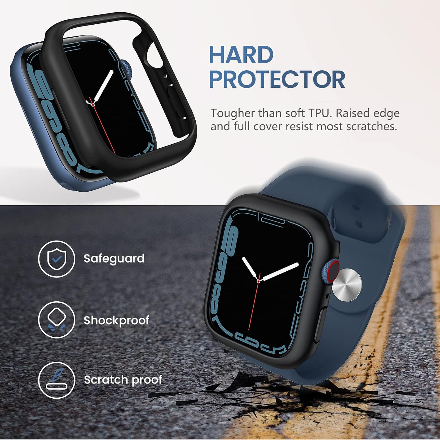 [4Pack] Tensea for Apple Watch Bumper Case 41mm Series 8 7 Accessories [No Screen Protector], iWatch Protective Hard PC Cover Shock Absorption Frame for Women Man (41 mm, Clear/White/Black/Blue)
