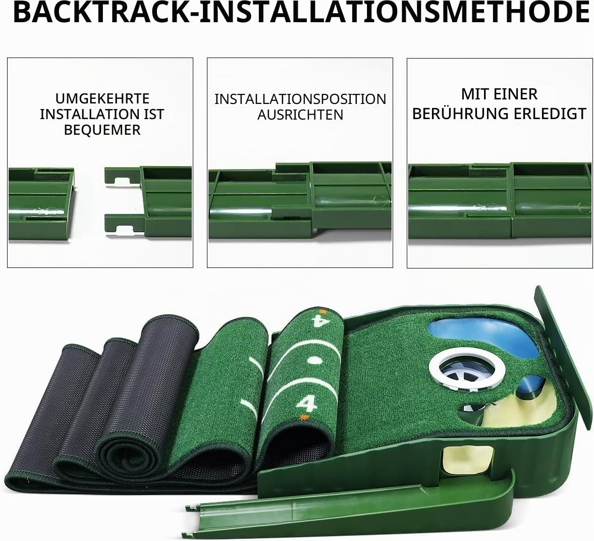 Golf Putting Matte Grün für Innen Matt mit Ballrücklauf und 3 Löchern Trainings- und Übungshilfe zu Hause oder im Büro Geschenke Zubehör für Männer