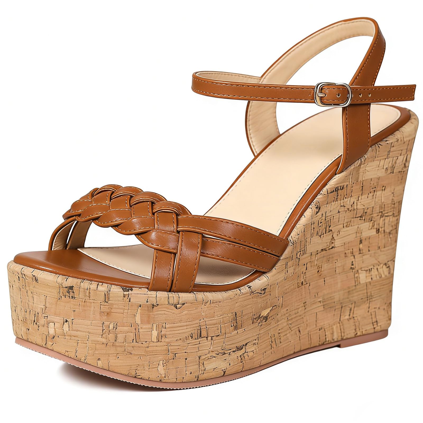 Sandalias de cuña mujer sandalias de plataforma con tiras finas cruzadas trenzadas pulsera al tobillo con hebilla ajustable estilo boho playa vacaciones viaje paseo diario