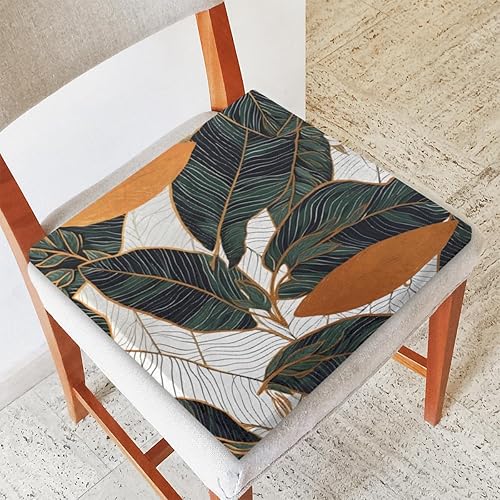 Bardic Cojín para silla, 1 paquete de espuma viscoelástica con hojas tropicales, hojas de palmera, almohadillas cuadradas extraíbles para sillas de