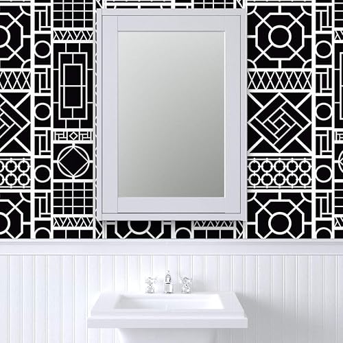 Miniatura 9 de Spoonflower Peel & Stick Wallpaper Swatch - Trellis Black White Circles Graffiti Chinoiserie Palm Beach China Custom Removable Wallpaper