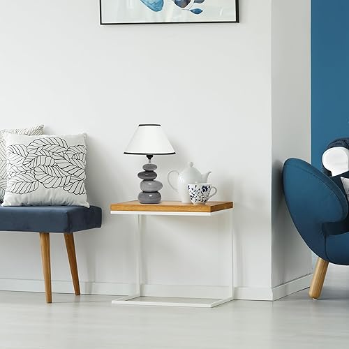 Miniatura 6 de Simple Designs LT1141-GRY Lámpara de mesa de piedra de cerámica apilada gris degradado con pantalla imperio blanco para sala de estar, dormitorio,