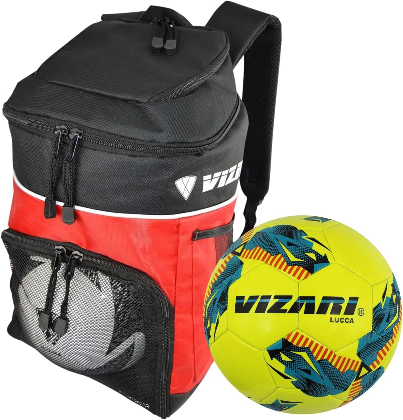 Vizari Titan Soccer Sports Sports Bag with Lucca Soccer Ball Size - 3 | Versatile Multi-Sport Bag and EVA Youth Football for Indoor & Outdoor Play for Kids, Adults, and Soccer Enthusiasts